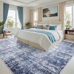 8x10 Washable Area Rug for Living Room Bedroom: Non-Slip Modern Navy Blue
