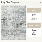 Abstract Rug 5x7 Machine Washable Area Indoor Grey Low Pile Non-Slip Foldable Thin Accent Rugs for Bedroom Living Room Dining Room