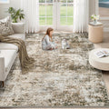 XLUEZ 5x7 Area Rugs for Living Room, Washable Modern Abstract Large Area Rug Neutral Soft Non Slip Kids Rug Stain Resistant Indoor Carpet for Bedroom Nursery Dining Room Playroom(Brown, 5'x7')