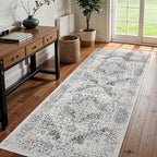 3x8 Washable Hallway Runner Rug - Non Slip Kitchen Runner Rugs with Rubber Backing Vintage Low-Pile Carpet Runners for Entryway Dining Room Laundry Room Home Decor (Distessed Grey)