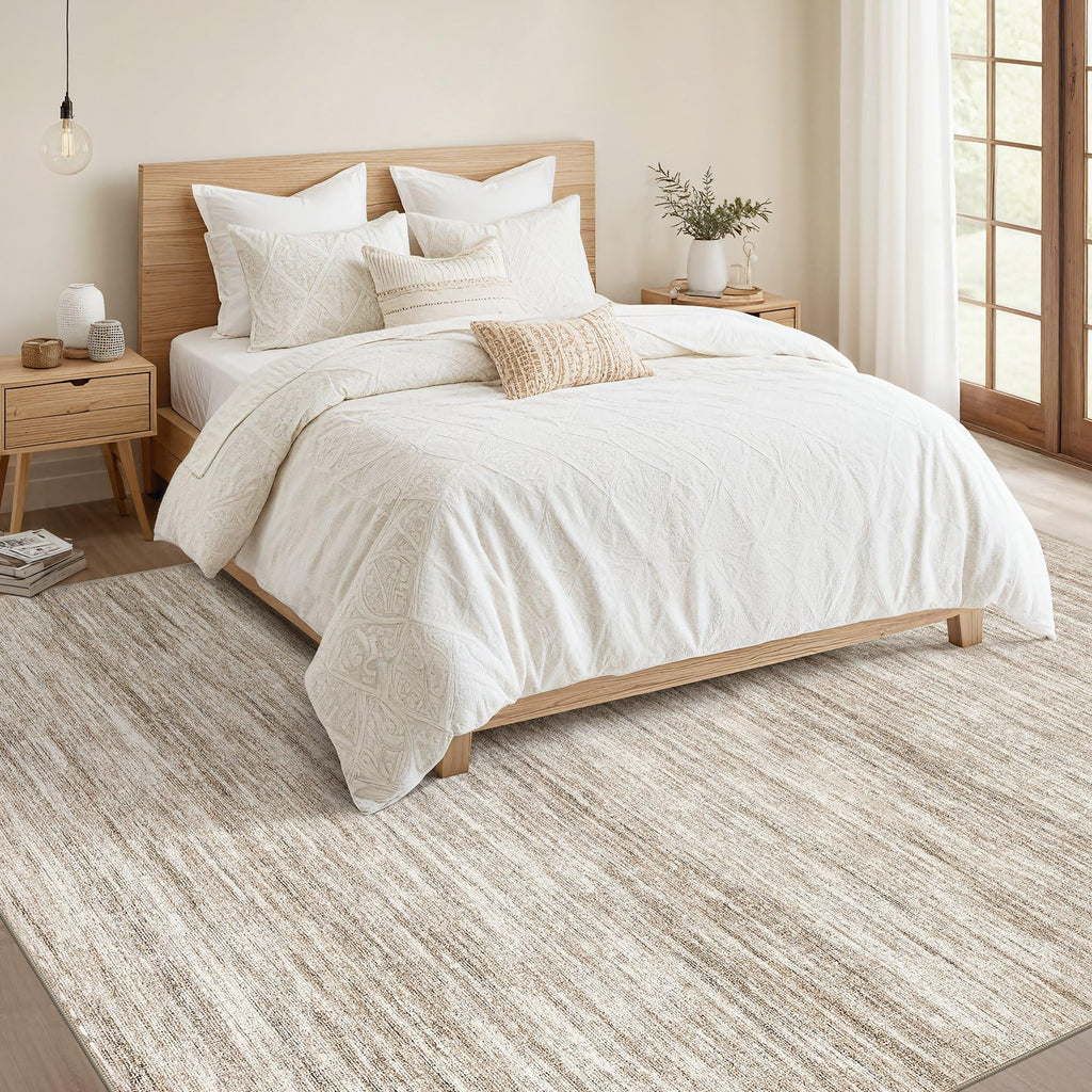 Nakagishi 10x14 Area Rugs Living Room: Washable Large Vintage Rug Neutral Non-Slip Soft Stain Resistant Indoor Carpet for Bedroom Nursery Dining Room Office Playroom - Brown-01