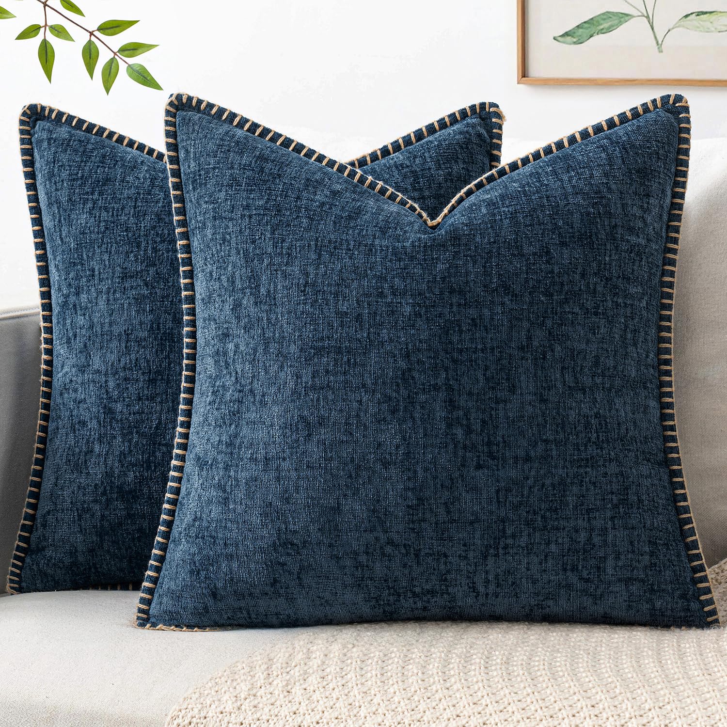 MIULEE Decorative Couch Throw Pillow Covers 20x20 Inch Dark Blue 2 Pack