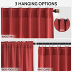 Christmas Red Linen Curtains 108 Inches Long for Living Room Light Filtering Semi Sheer Curtain Back Tab Vintage Neutral Rustic Home Decor Floor to Ceiling High Window for Bedroom 52x108,2 Panels