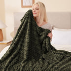 EXQ Home Fleece Blanket Throw XL for Couch or Bed - 3D Imitation Turtle Shell Jacquard Decorative Blankets - Cozy Soft Fuzzy Flannel Blanket Suitable for All Seasons(50"×70",Moss Green)