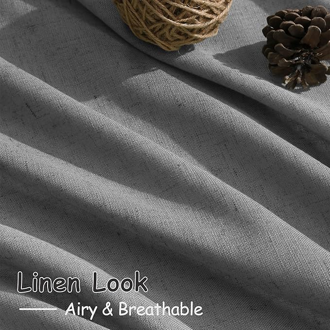 Dark Grey Linen Curtains 96 Inches Long for Living Room Burlap Textured Linen Drapes Rod Back Tab Vintage Rustic Farmhouse Light Filtering Curtain 96 Inch Length for Dinning Room Bedroom 52x96