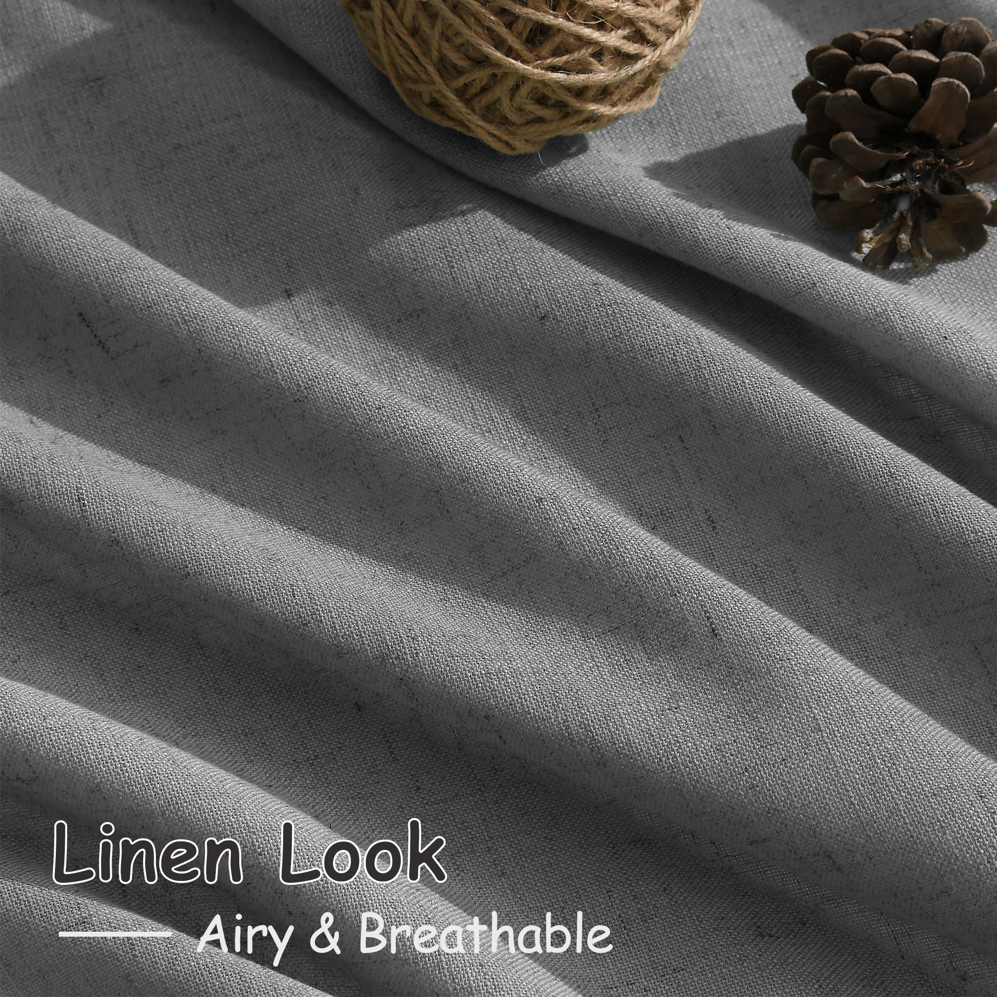 Dark Grey Linen Curtains 100 Inches Long for Bedroom Back Tab Light Filtering Privacy Sheer Curtains Modern Farmhouse Coastal Decor Cotton Textured Curtain for Living Room 2 Panel Set