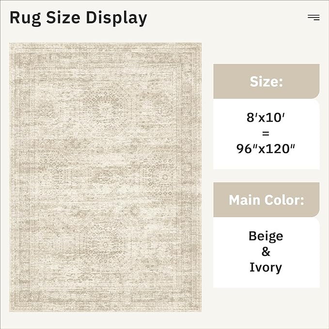 Soalmost Washable Area Rug 8x10 Large Soft Beige Rugs for Living Room