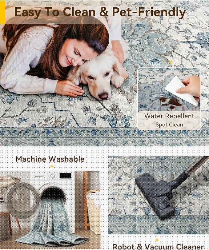RELEANY Area Rugs 2'x7' Runner Rug Non Slip Washable for Kitchen Hallway Bedroom Beside Laundry Room Bathroom Rug, Floor Carpet, Light Blue Navy Beige Gray White