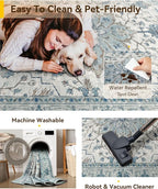 RELEANY Washable Area Rug, Runner 3'x7', Blue/White/Gray