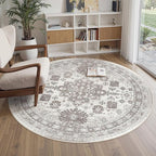 zesthome Washable Round Area Rugs - Non-Slip 6ft Round Rugs, Ultra-Thin Large Circle Rugs for Living Room, Soft Low Pile Rug for Bedroom, Kitchen, Nursery - Vintage Round Rug(Brown/Beige,6'x6')
