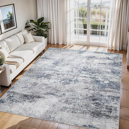 Aelenmu Round Rug 6ft Washable Rug for Dining Room Living Room Beige Grey — 6' x 9' (Rectangular)