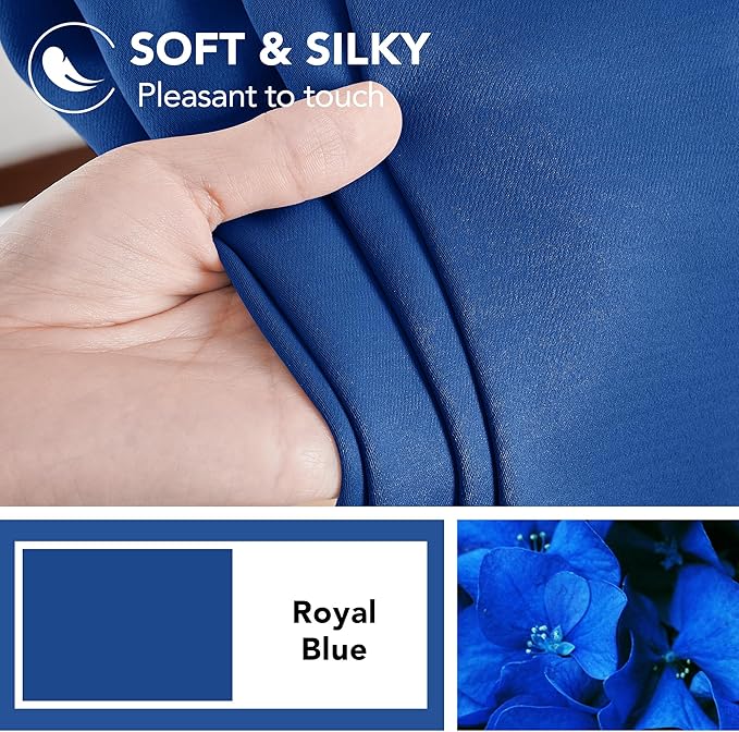 Deconovo Rod Pocket and Back Tab Blackout Curtains for Bedroom Solid Room Darkening Curtains 42Wx63L Inch Royal Blue 2 Panels