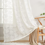 YJ YANJUN Vintage Lace Curtains 63 Inches Length- Elegant Victorian Floral Ivory Sheer Curtain Panels for Living Room Bedroom Kitchen, Scalloped Edges Rod Pocket, 2 Panels 52W x 63L Cream