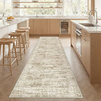 3x10 Runner Rug Non Slip Washable for Entryway, Vintage Hallway Runner for Front Porch, Laundry Room, Bedroom, Abstract Stain Resistant Thin Indoor Kitchen Mats for Floor(3'x10', Brown/Ivory)