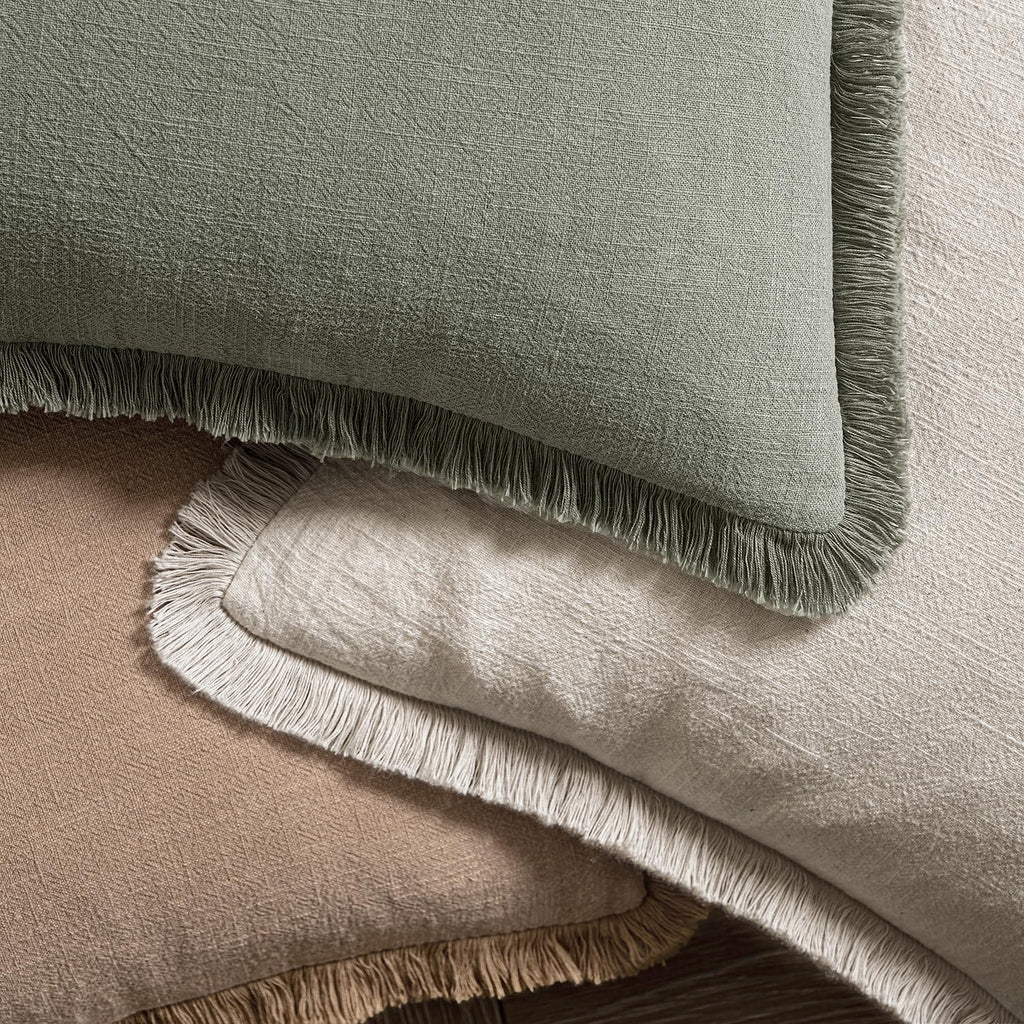 MIULEE Linen Fringe Decorative Throw Pillow Covers Natural Beige 18x18
