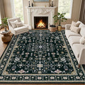 ExpediX 10x14 Area Rugs Living Room: Washable Vintage Rug for Bedroom Black