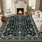 ExpediX 10x14 Area Rugs Living Room: Washable Vintage Rug for Bedroom Black