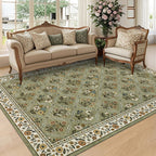 GarveeHome Large Entryway Rug 3x5 Floral Washable Area Rugs Vintage Soft Non-Slip Small Floor Carpet Doormat Stain Resistant Low-Pile Ultra-Thin Entry Mat for Bedside Kitchen Green