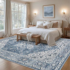 Area Rugs 10x12 Living Room Rug: Washable Rug Soft Vintage Boho Medallion Carpet Indoor Floor Non-Slip Stain Resistant Large Carpets for Bedroom Dining Room Farmhouse Nursery Home Office Blue