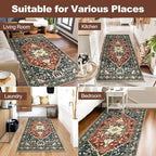 Yamaziot Washable Runner Rug, 3x6 Non-Slip Boho Vintage Hallway Rug with Rubber Backing, Low Pile Faux Wool Distressed Carpet Runner for Bedroom, Kitchen, Laundry, Entrance