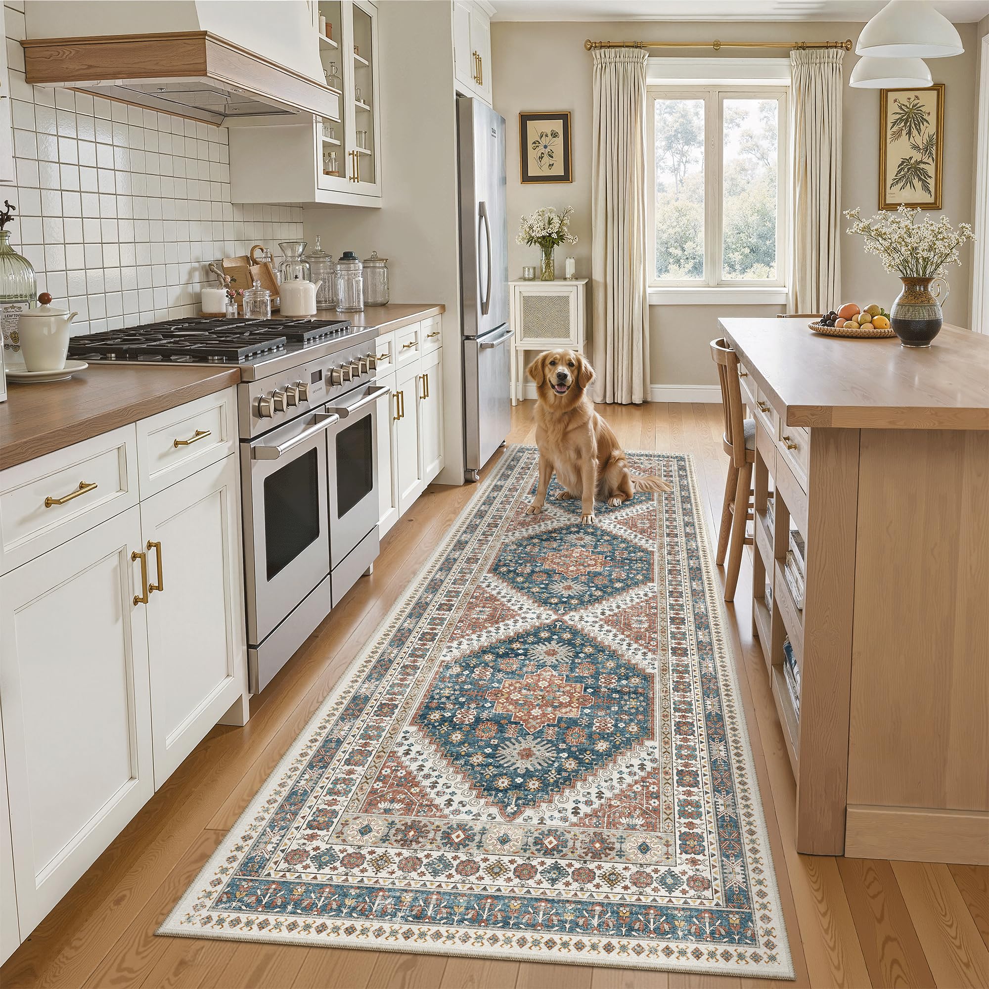 Madane Kitchen Runner 2'6''x8' Soft Rug Runners for Hallways, Navy Blue