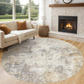 UERMEI 8ft Round Area Rug Living Room Rugs - 8x8 Washable Neutral Modern Abstract Soft Thin Rug Indoor Floor No Slip Rug Carpet for Bedroom Under Dining Table Home Office Decor - Golden Grey