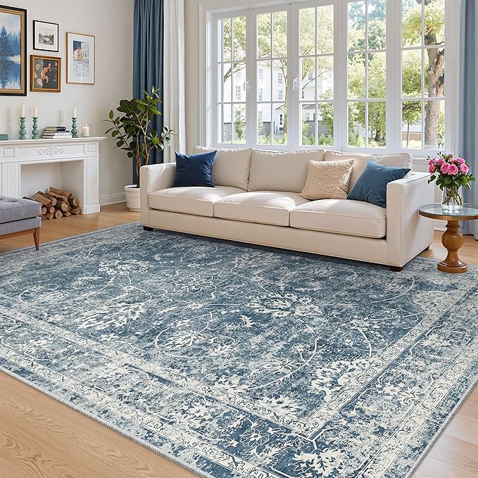 Madane 6x9 Area Rugs for Living Room, Washable Soft Rug Blue