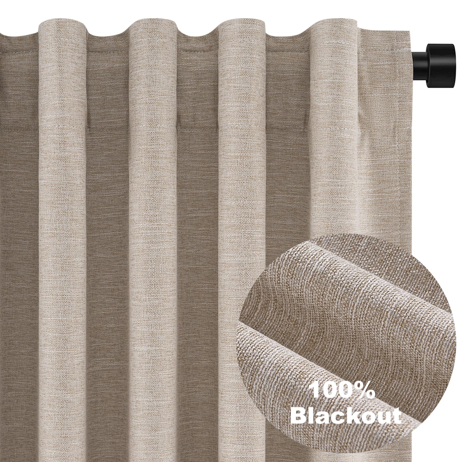 Topfinel Linen Blackout Curtains 63 Inch Long for Livingroom Bedroom 2 Panels Set Room Darkening Curtains 63 Inches Length Drapes for 64" Window Energy Saving Noise Reducing Nursery (52" W x 63" L)