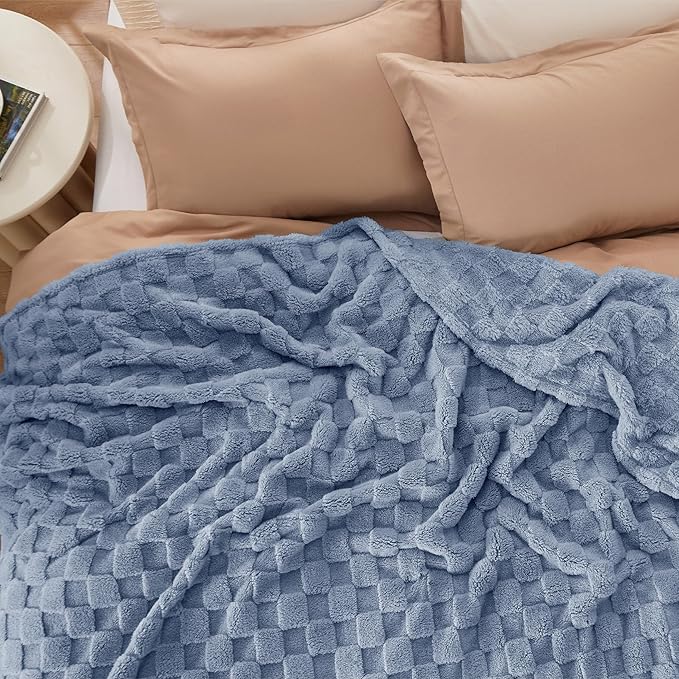 Bedsure GentleSoft Blankets Queen Size for Bed - Super Soft Cozy Blanket for Kids Girls, Large Fuzzy Fleece Throw for Bedroom Decor, Ashley Blue, 90x90 Inches