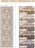 4x12 Runner Rug for Hallway, Low-Pile Wide Runner for Entryway, Long Washable Non-Slip Kitchen Rug, Soft Vintage Home Decor Mat for Living, Laundry Room(Orange,4'x12')