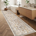 Madane Washable Runner Rugs 2x12 Long for Hallway Kitchen Soft, Brown/Gold
