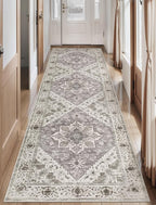SERISSA Boho Washable Runner Rug, 2'6"x10' Long Non-Slip Vintage Earth Tone Hallway Kitchen Stair Runner Rug Ultra Soft Print Distressed Floor Carpet for Bathroom Laundry Room