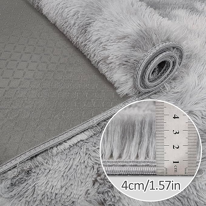 Super Soft Fluffy Living Room Area Rug 2x6 ft Tie-Dyed Light Grey Shaggy Furry Carpet Washable Non-Slip Floor Rugs Bedroom Bedside Nursery Rug Fuzzy Boys Girls Dorm Home Decor Aesthetic