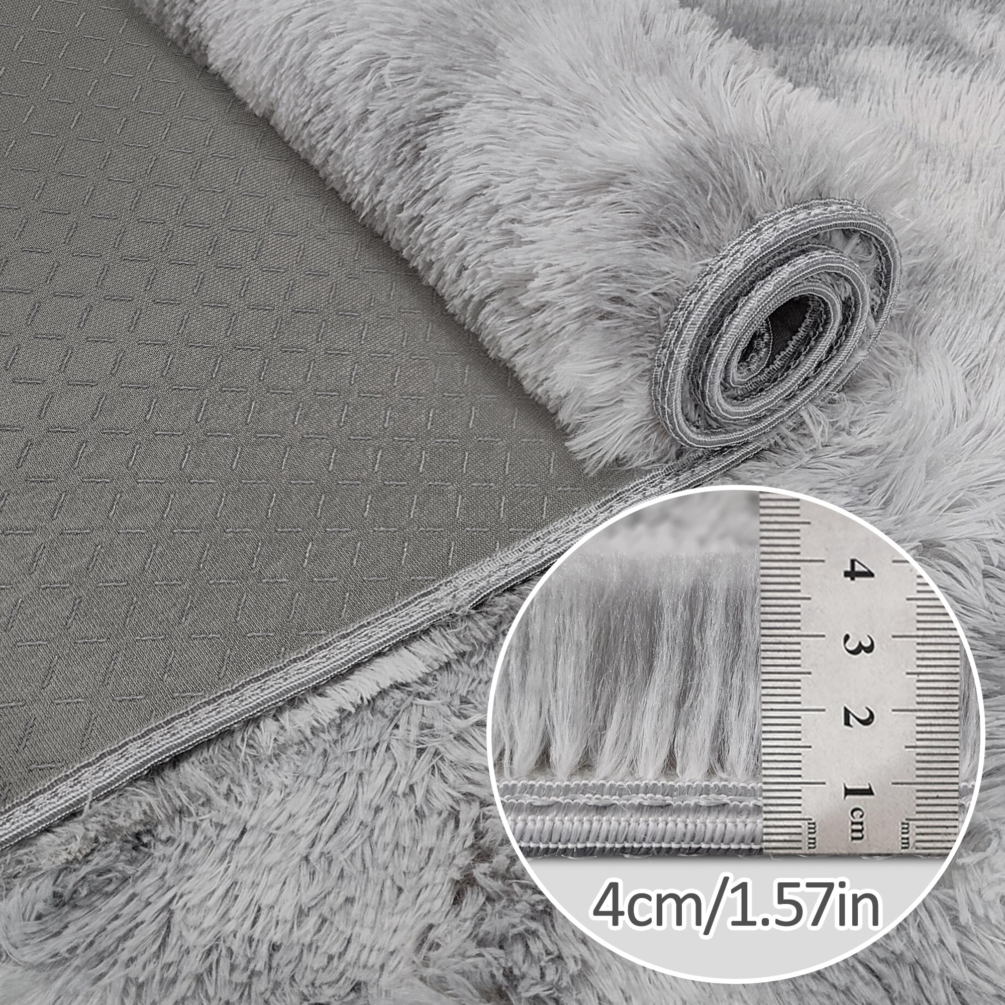 JiaoBaba Super Soft Fluffy Living Room Area Rug 3x10 ft Tie-Dyed Light Grey Shaggy Furry Carpet Washable Non-Slip Floor Rugs Bedroom Bedside Nursery Rug Fuzzy Boys Girls Dorm Home Decor Aesthetic