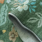 Washable 3x5 Entryway Area Rugs: Ultra Soft Low Pile Carpet for Kitchen Nursery Indoor Light-Weight Doormat Rug with Non-Slip Backing for Living Room Bedroom Small Boho Floor Mat(3x5, Floral/Green)