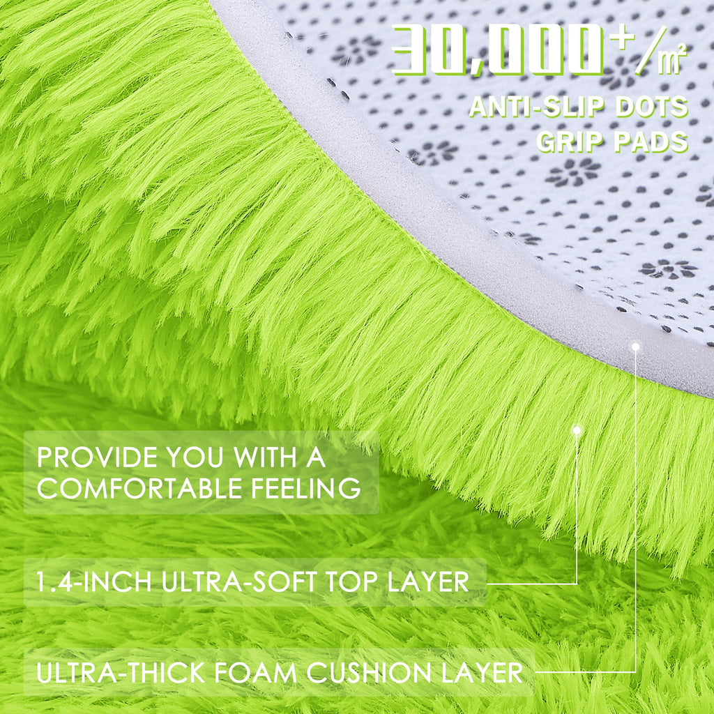OLANLY 3x5 Machine Washable Small Bedside Rug, Soft Fluffy Shaggy Rugs for Living Room, Bedroom, Indoor Floor Carpet for Kids Girls and Boys, Preppy Dorms, Nursery, Home Decor Aesthetic, Lime Green