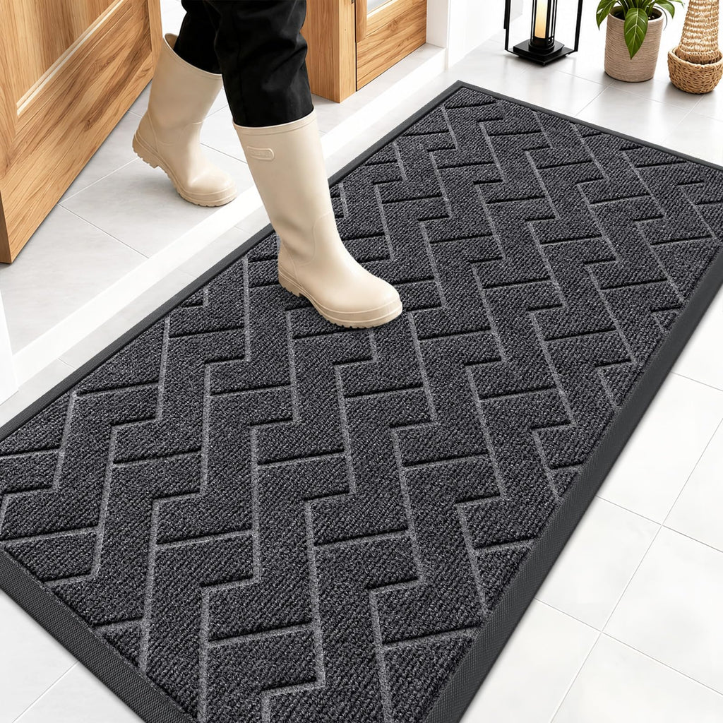OLANLY Front Door Mat Outside 47x23, All-Season Absorbent Rubber Doormat