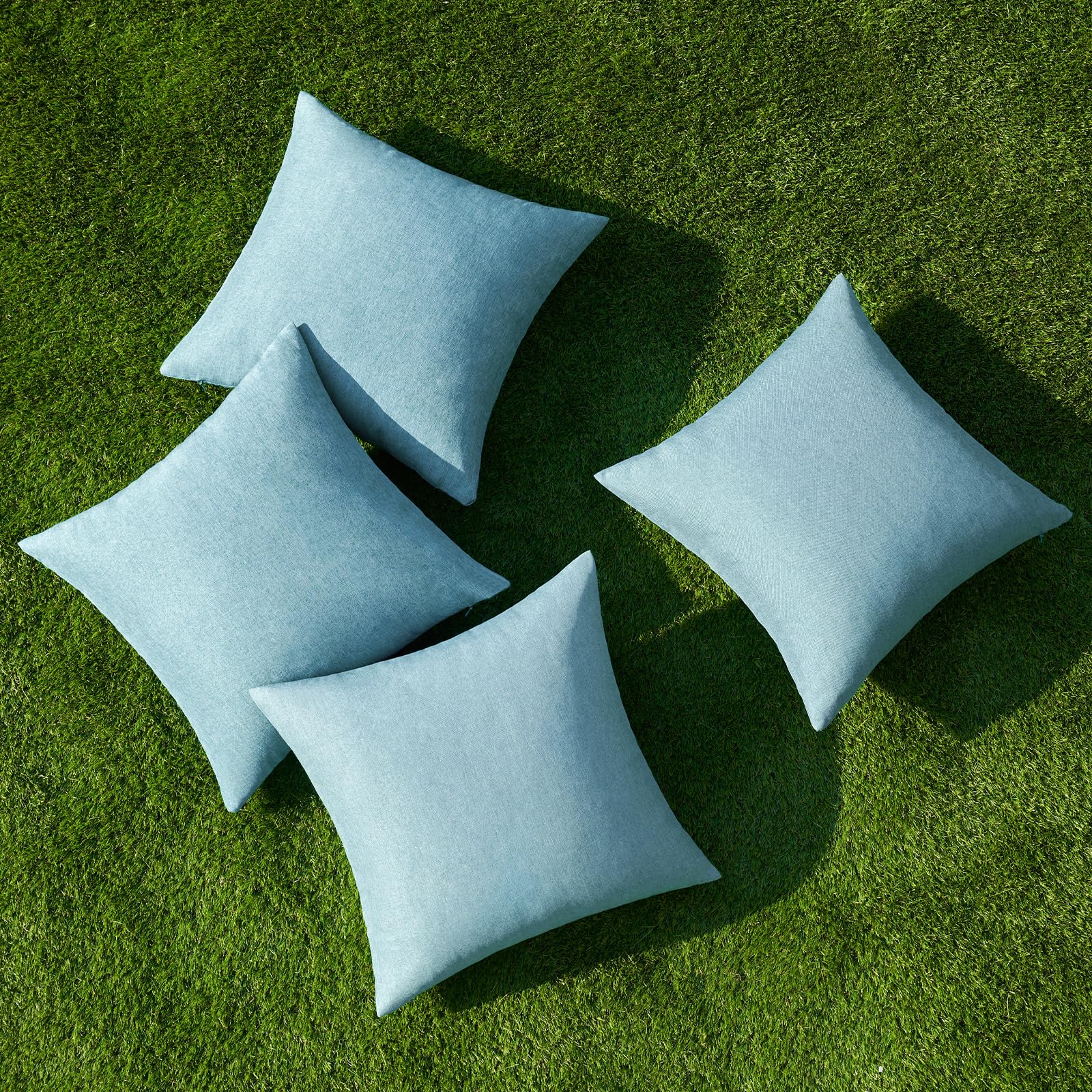 MIULEE Pack of 4 Decorative Outdoor Throw Pillow Covers Linen Waterproof Pillow Covers Summer Farmhouse Cushion Cases for Patio Garden Tent Balcony Couch Sofa 18x18 Inch Blue Gray