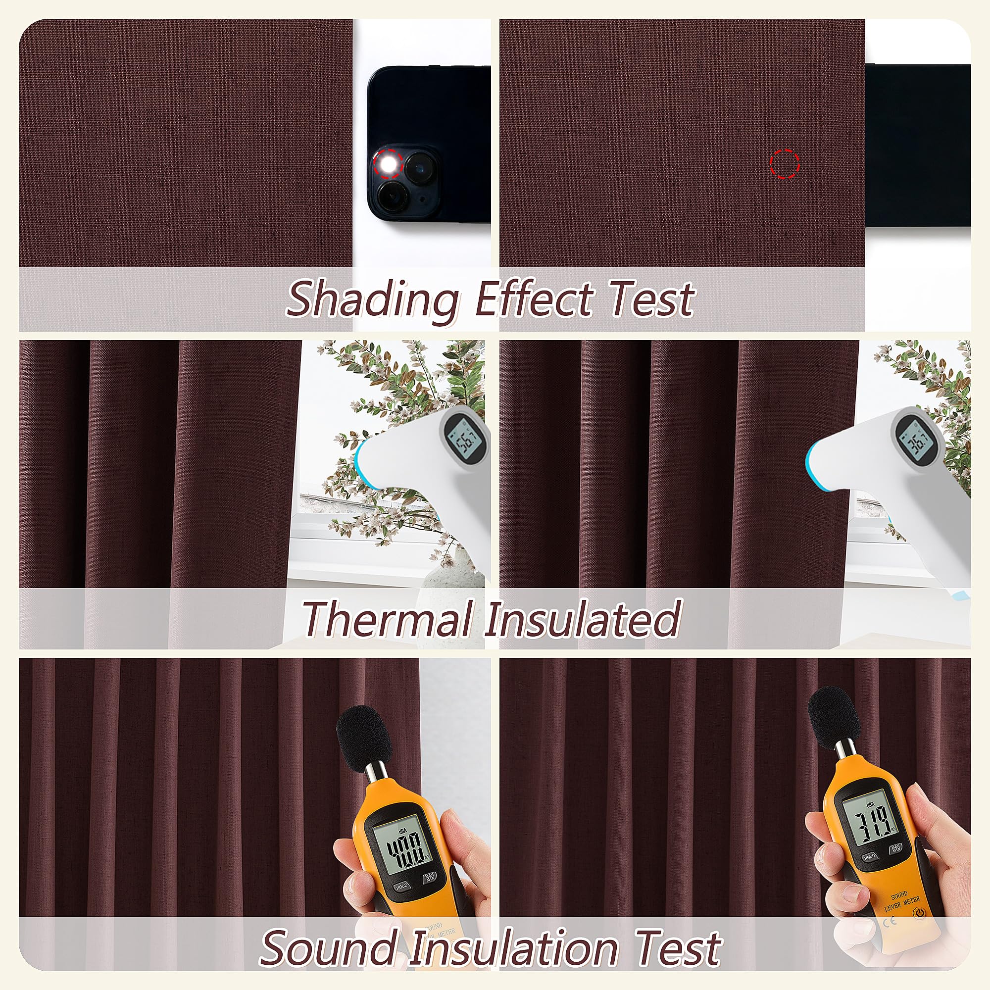 Guken 100% Blackout Curtains 90 Inch Length 2 Panels Set for Living Room Bedroom Back Tab Thermal Insulated Black Out Linen Drapes Room Darkening Reddish Brown,52x90