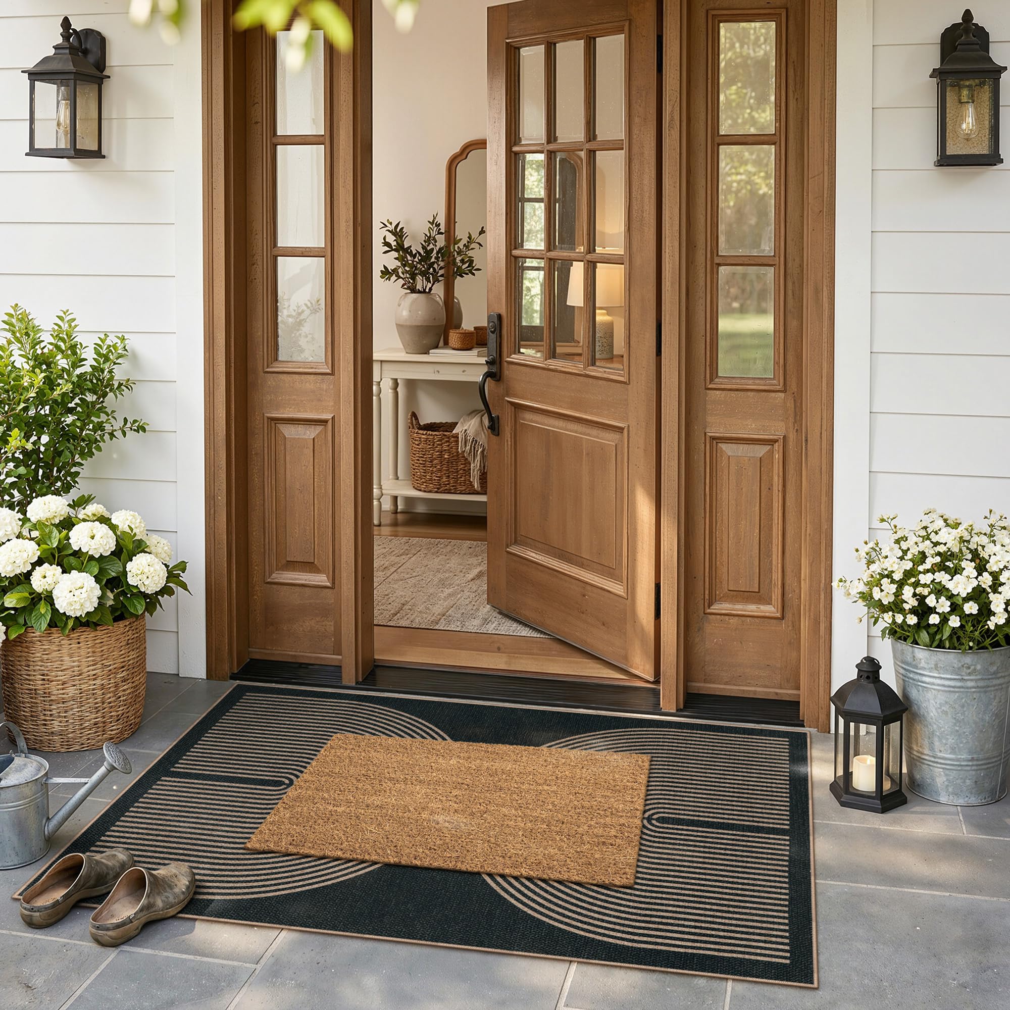 Lahome Modern Rainbow Easy Jute Outdoor Patio Rug, 3x5 Black Office Rug
