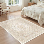 zesthome 4x6 Rug - Stain Resistant Washable Rug, Anti Slip Backing Rugs for Living Room, Foldable Vintage Small Area Rugs (Cream/Beige,4'x6')
