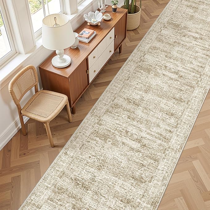 Restydon 3x16 Runner Rug Non Slip,Washable Hallway Runner Rug,Brown