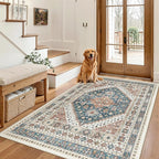 Madane Area Rug 3x5, Entryway Washable Vintage Runners Bedroom Non Slip Indoor Kitchen Runner for Living Room Laundry Room Playroom Soft Non-Slip Area Rugs, Navy Blue