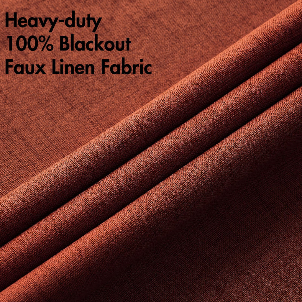 MIULEE 100% Blackout Linen Curtains for Bedroom 52x96 Inches Burnt Orange