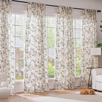 Lazzzy Farmhouse Linen Curtains Black Floral Curtains 90 Inch Length Back Tab Drapes for Living Room Bedroom Light Filtering Country Vintage Rod Pocket, 2 Panels, Black on Beige