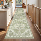 Hallway Runner Rug 2x12, Extra Long Washable Runner Rugs with Rubber Backing, Non Slip Runner, Vintage Rug Runners for Kitchen Laundry Room Entryway (Light Green,2'x12')