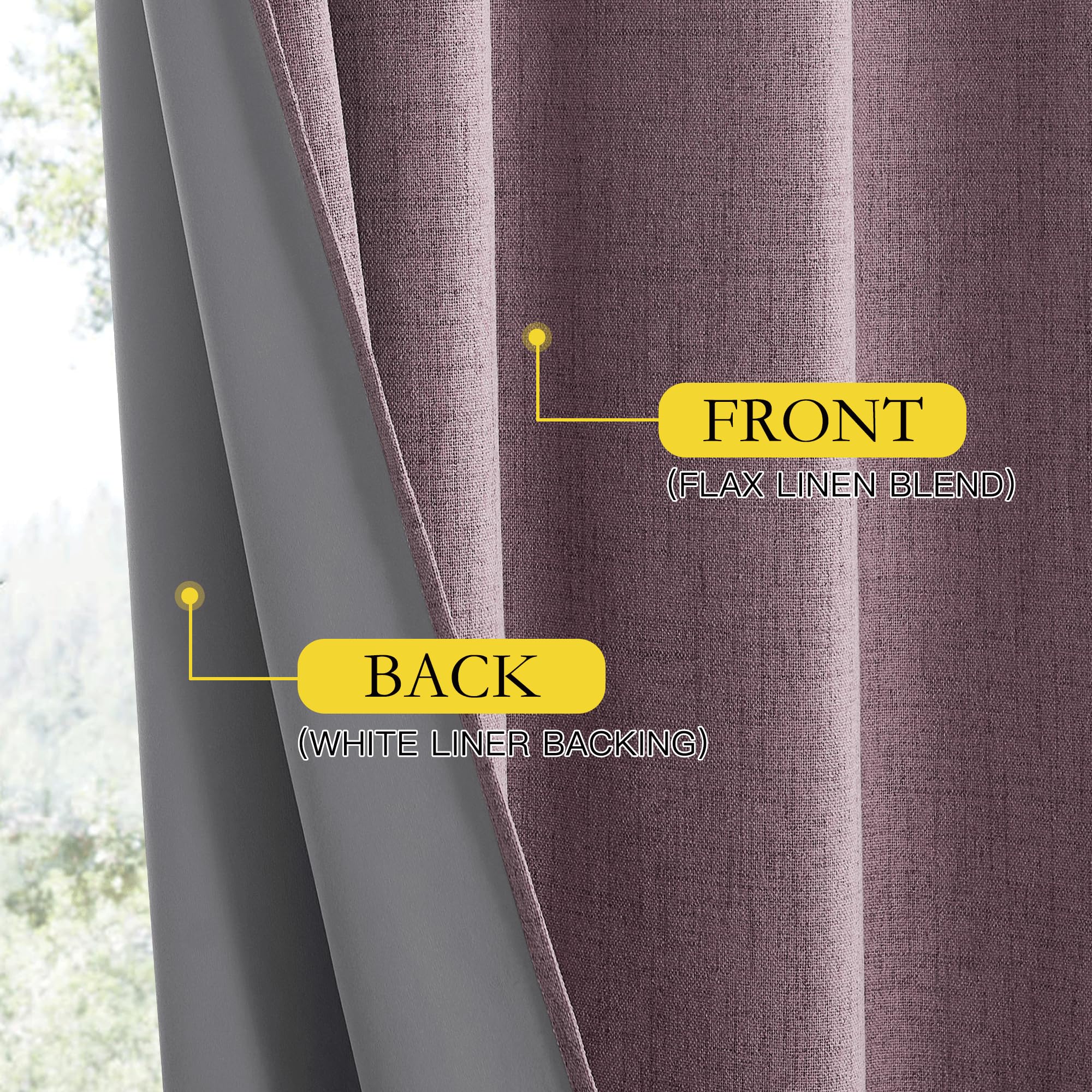 NICETOWN Chaise Mauve Vintage Linen 100% Blackout Curtains for Living Room, Thermal Insulated Curtains 84" Long, Noise Reducing Window Treatment Drapes for Dining Room, 62" Wide Per Panel, Set of 2