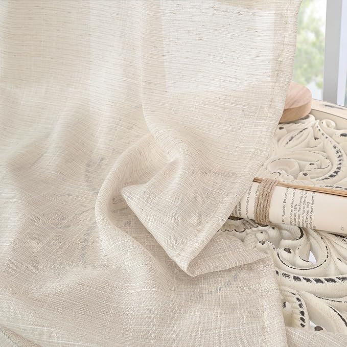 BGment Oatmeal Linen Semi Sheer Curtains 72 Inch Length for Living Room - Rod Pocket Light Filtering Window Drapes Natural Textured for Bedroom Farmhouse Lightweight, 2 Panels Set, 52 X 72 Inch
