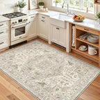 Madane Area Rug 4x6 Washable Rugs: Vintage Living Room Rug Soft Low Pile Non Slip Area Rugs Distressed Indoor Floor Carpet for Bedroom Kitchen Dining Room Home Decor, Ivory/Brown