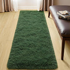 Tepook Soft Runner Rugs for Bedroom 2x6 with Rubber Backing, Dark Green Fluffy Rugs for Hallway, Shag Bedside Rug Fuzzy Plush Carpet for Living Room Dorm Nursery Indoor Home Decor